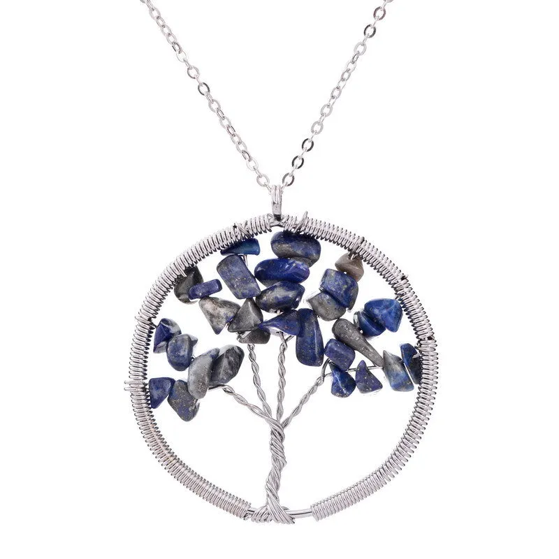 Women Rainbow 7 Chakra Amethyst Tree Of Life Quartz Chips Pendant Necklace Multicolor Wisdom Tree Natural Stone Necklace