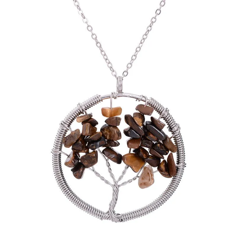 Women Rainbow 7 Chakra Amethyst Tree Of Life Quartz Chips Pendant Necklace Multicolor Wisdom Tree Natural Stone Necklace