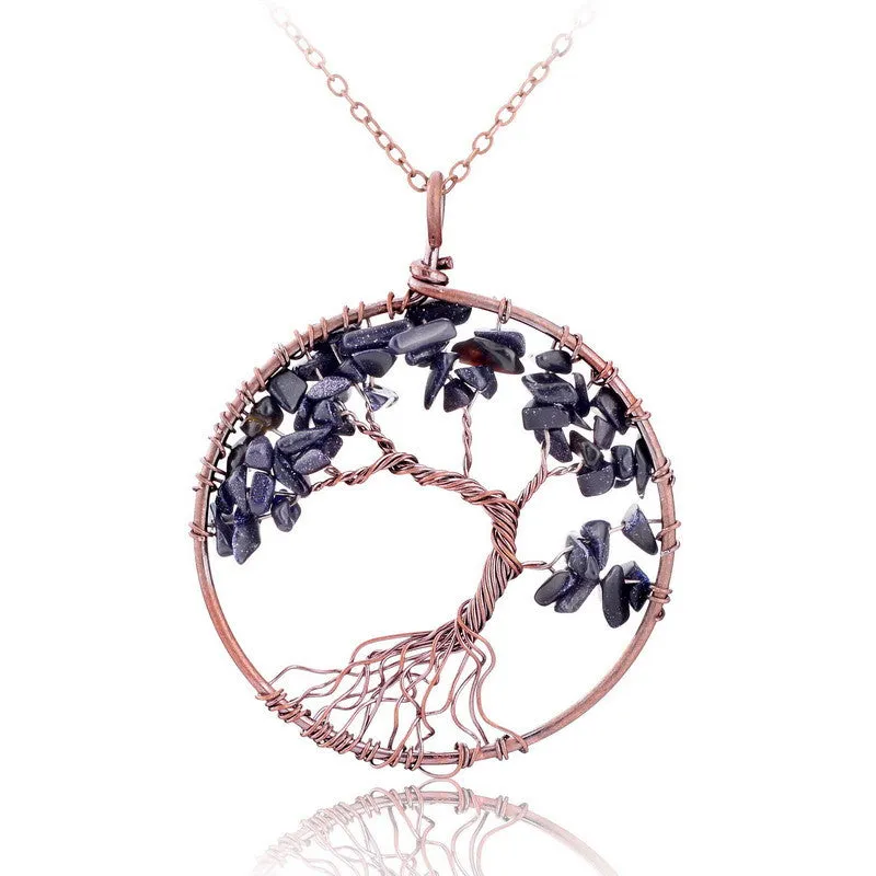 Women Rainbow 7 Chakra Amethyst Tree Of Life Quartz Chips Pendant Necklace Multicolor Wisdom Tree Natural Stone Necklace