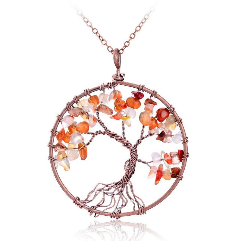 Women Rainbow 7 Chakra Amethyst Tree Of Life Quartz Chips Pendant Necklace Multicolor Wisdom Tree Natural Stone Necklace