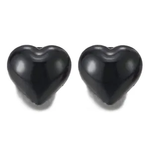 Womens Magnetic Puff Heart Stud Earring, Non-Piercing Clip On Fake Ear, Polished