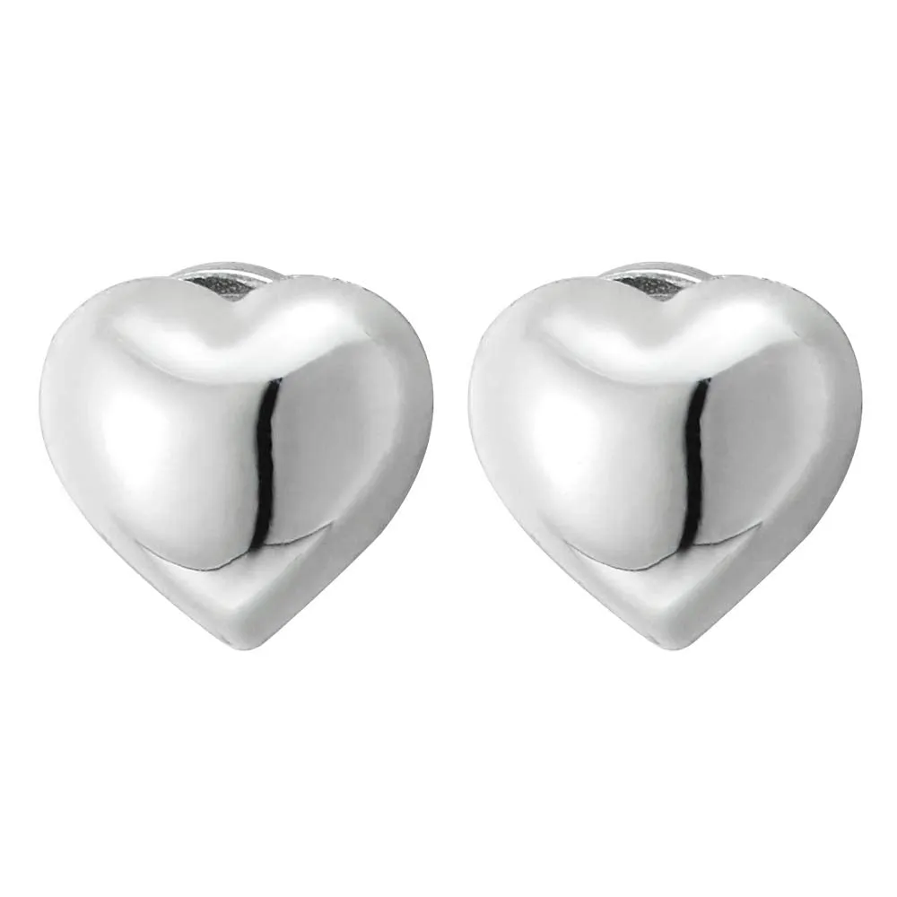 Womens Magnetic Puff Heart Stud Earring, Non-Piercing Clip On Fake Ear, Polished