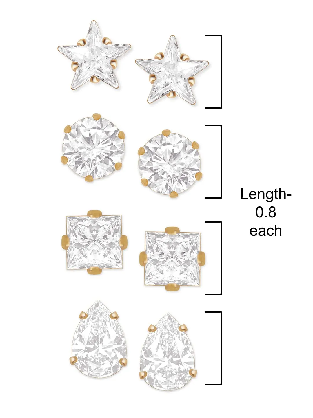 Zaveri Pearls Gold Tone Set of 4 Contemporary Cubic Zirconia Brass Stud Earrings For Women-ZPFK10964